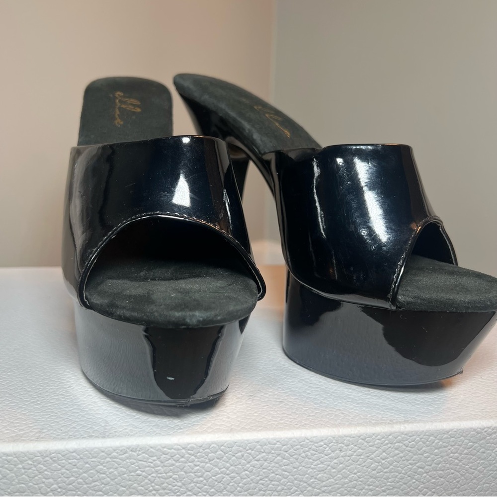 Ellie Black Patent Platform Mules 6” Heels - Size 11